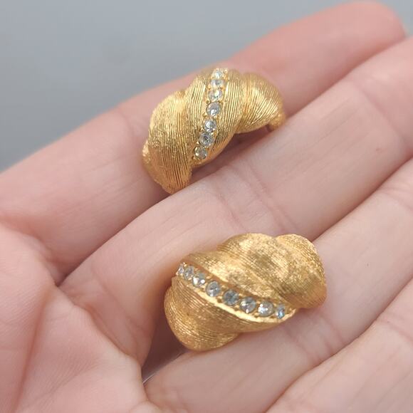 Vintage Christian Dior Earrings Rhinestone Half Hoops Signed Heavy - Picture 7 of 12